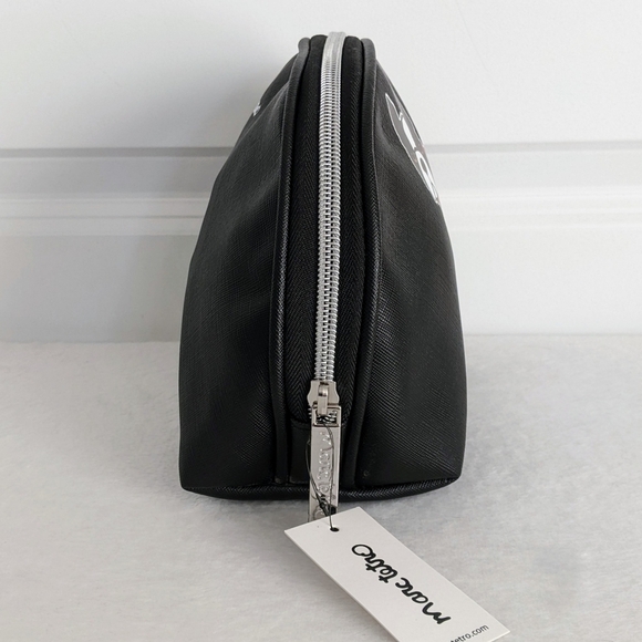 marc tetro Boston Terrier Large Cosmetic Case Pouch Bag PVC Saffiano Black NWT - Picture 5 of 12